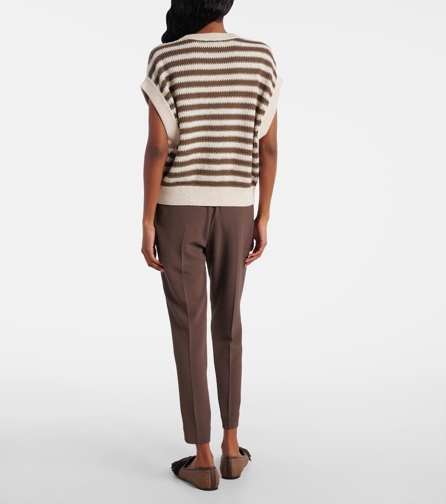 Sequined striped cotton-blend sweater vest