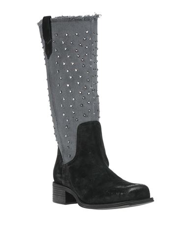 Woman Boot Black Size 10 Leather, Textile fibers