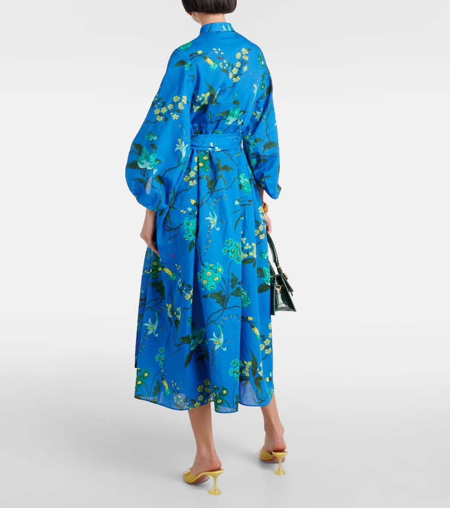 Floral cotton and linen midi dress