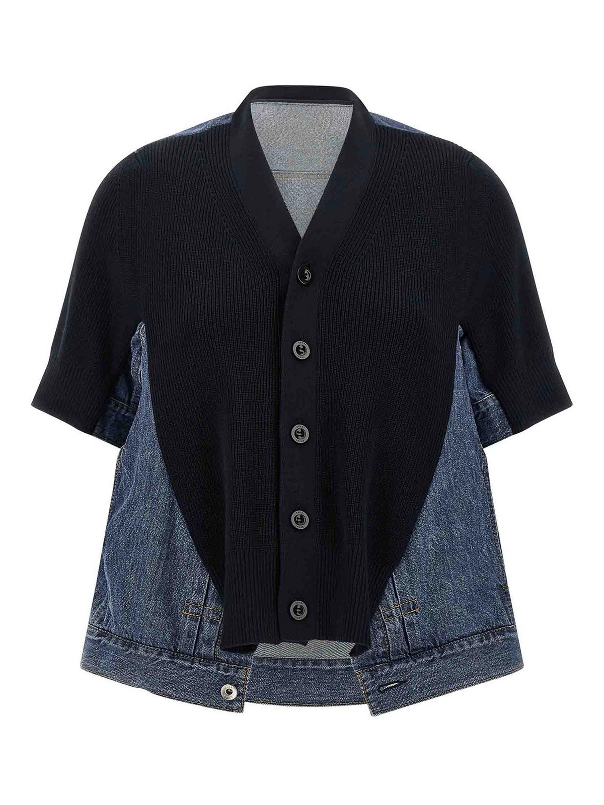 Sacai - denim knit cardigan contrast short sleeve
