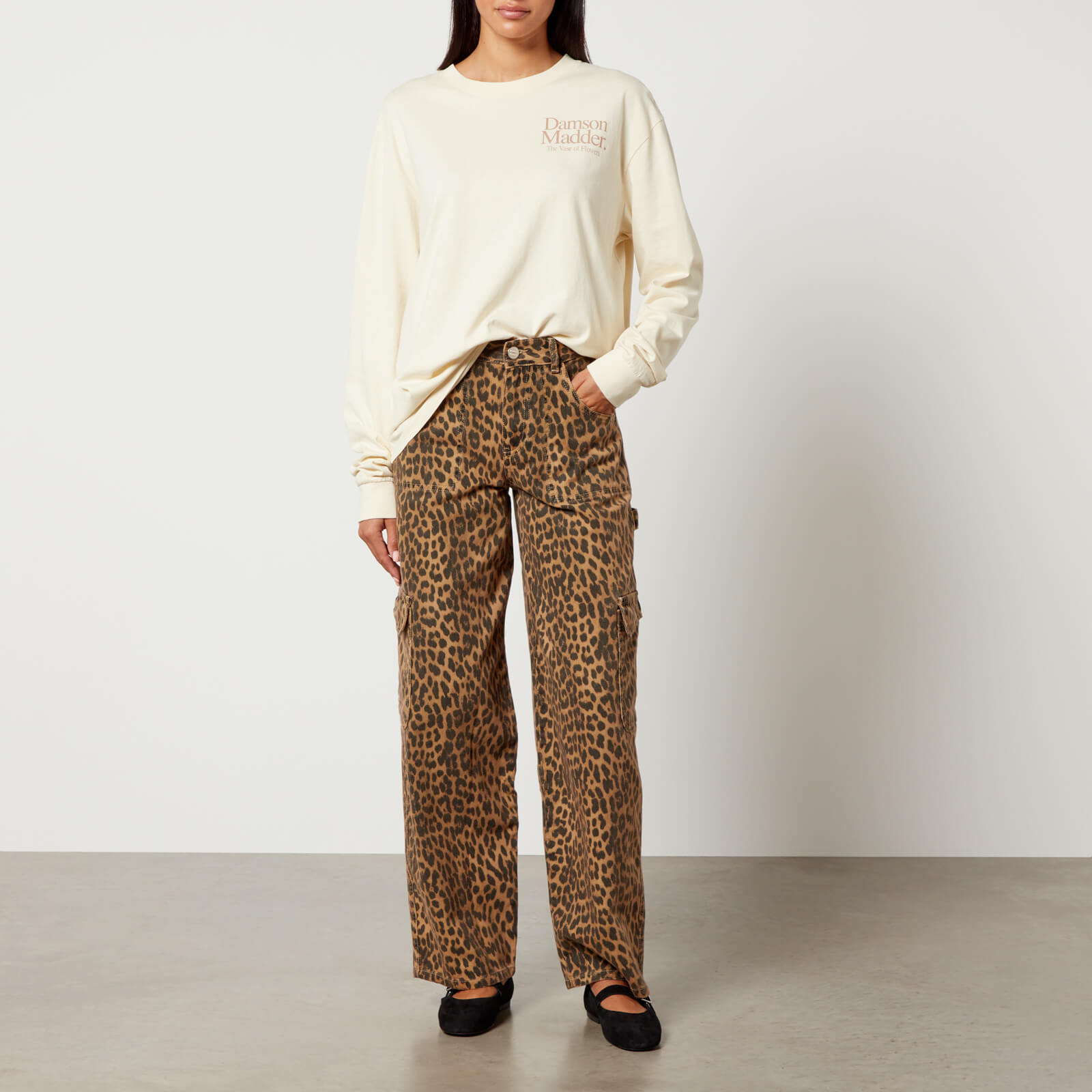 Damson Madder Dion Leopard-Print Cargo Wide-Leg Jeans - UK 8