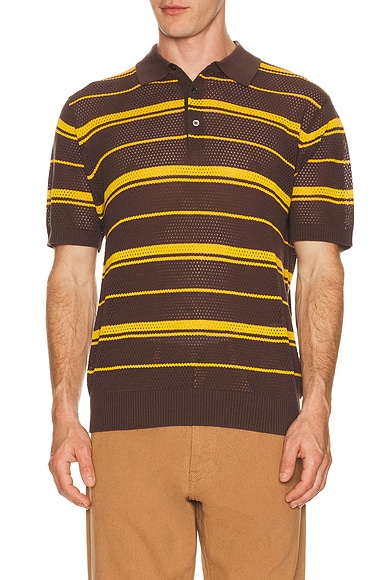 Beams Plus Mesh Polo Stripe in Brown. XL. Also in