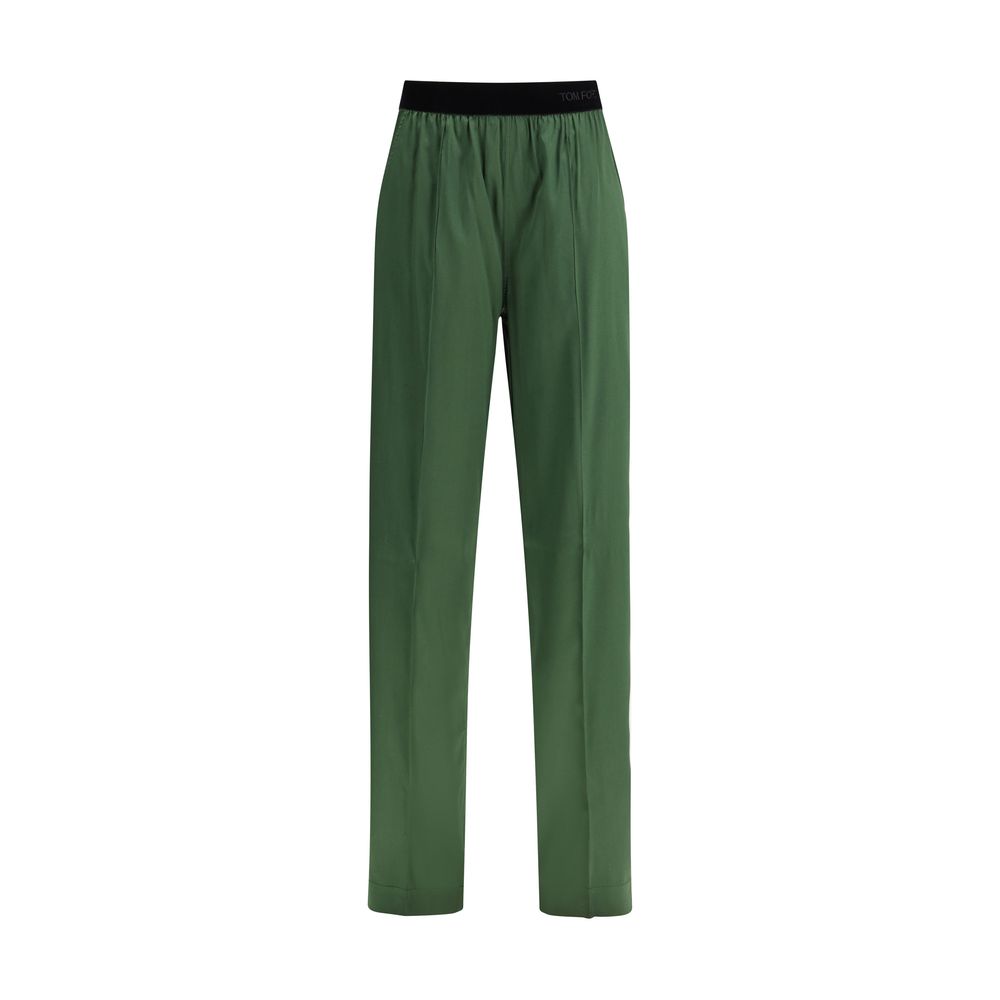 Silk Satin Trousers — Green
