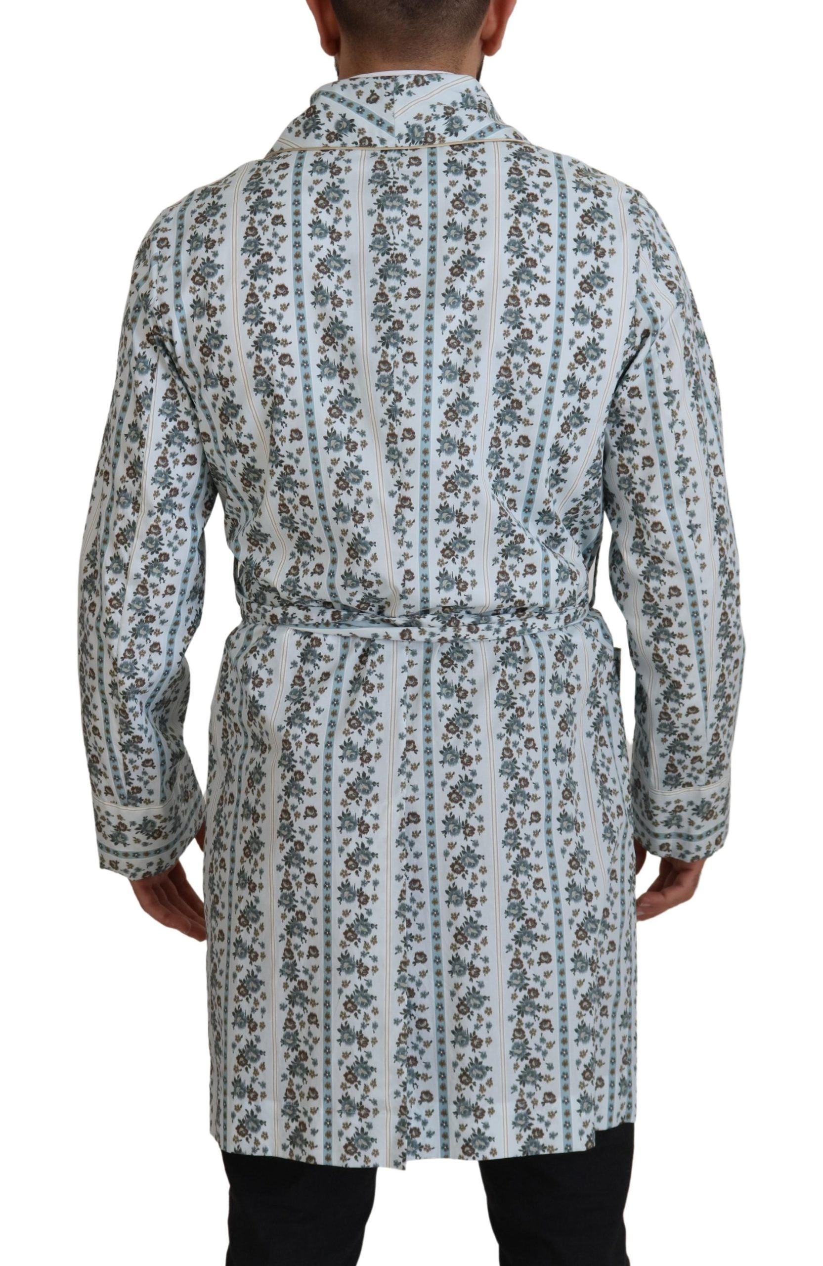 Floral Cotton Robe Coat — Blue