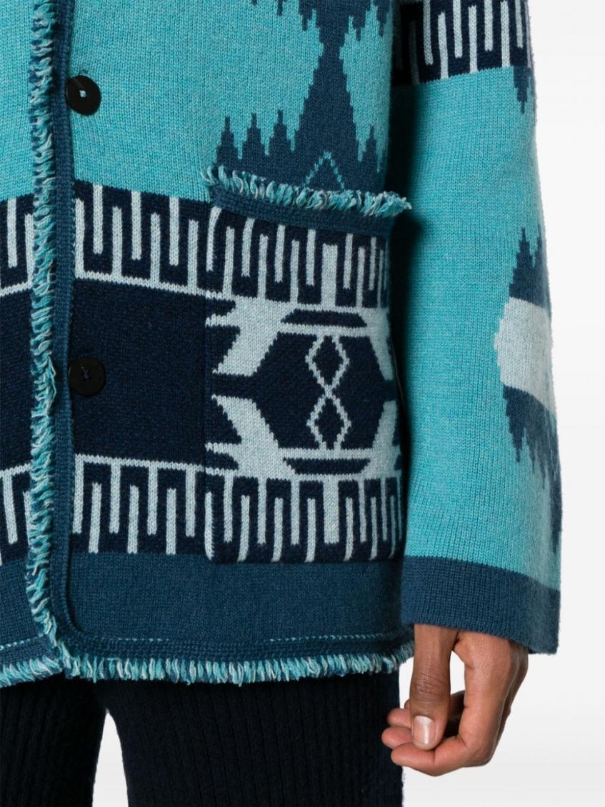 Icon Pattern Jacquard Fringed Detailed Cardigan