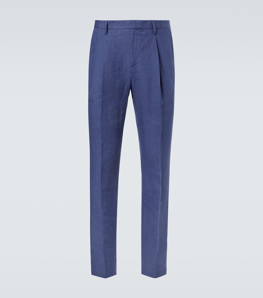 Pleated linen straight pants