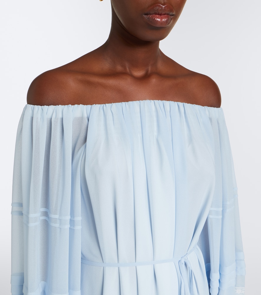 Ruffled off-shoulder lace-trimmed maxi dress