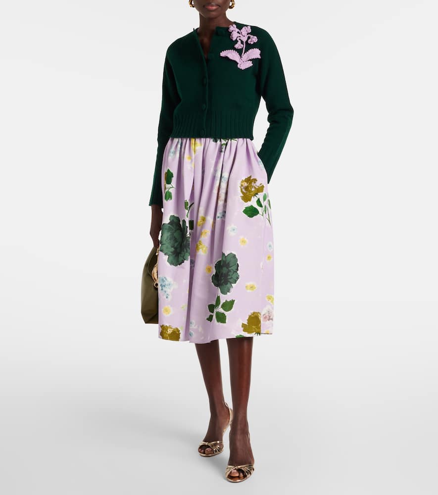Floral cotton-blend midi skirt