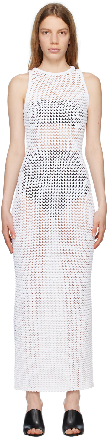 White 3D Waffle Maxi Dress