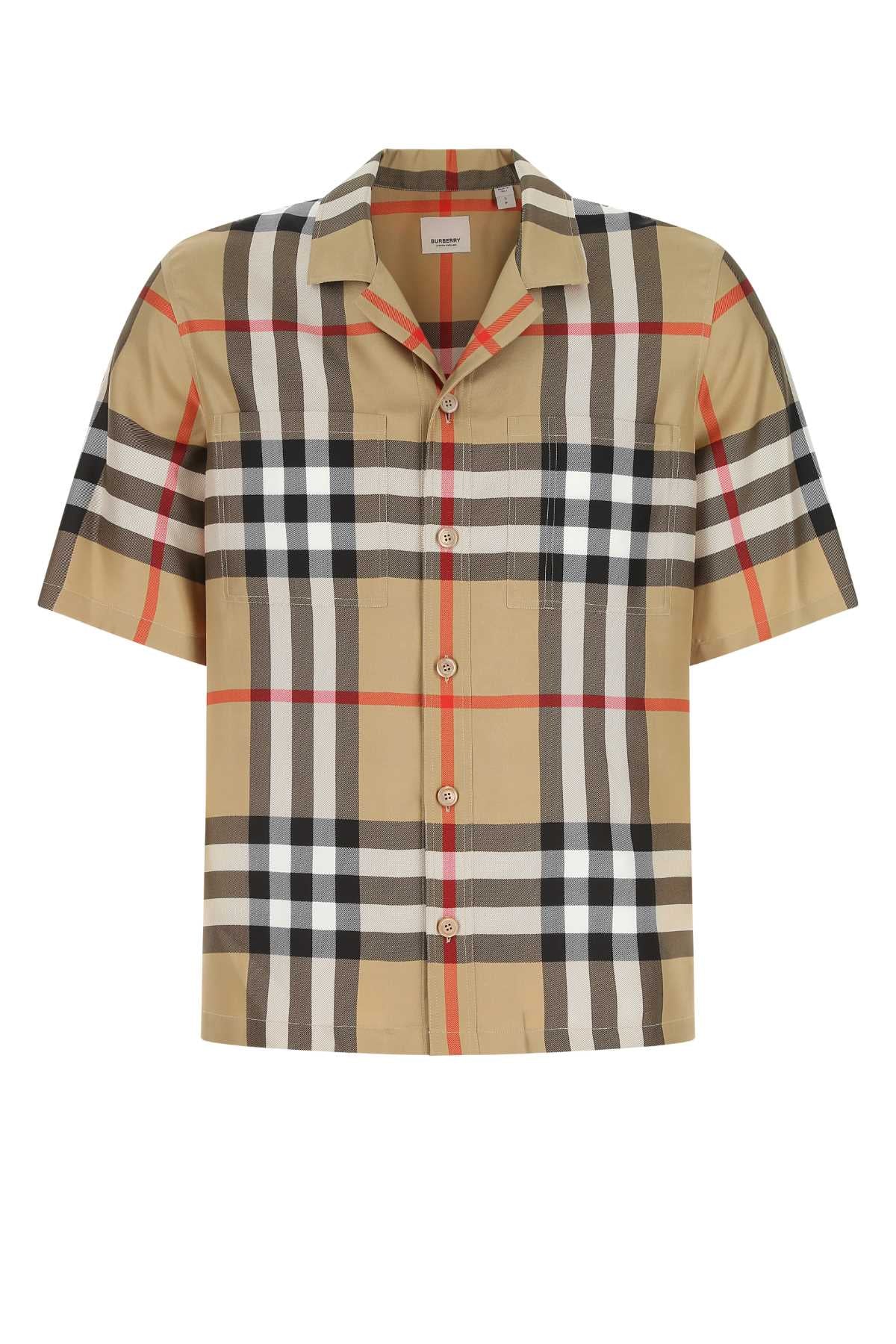 Checkered Silk Shirt — Beige