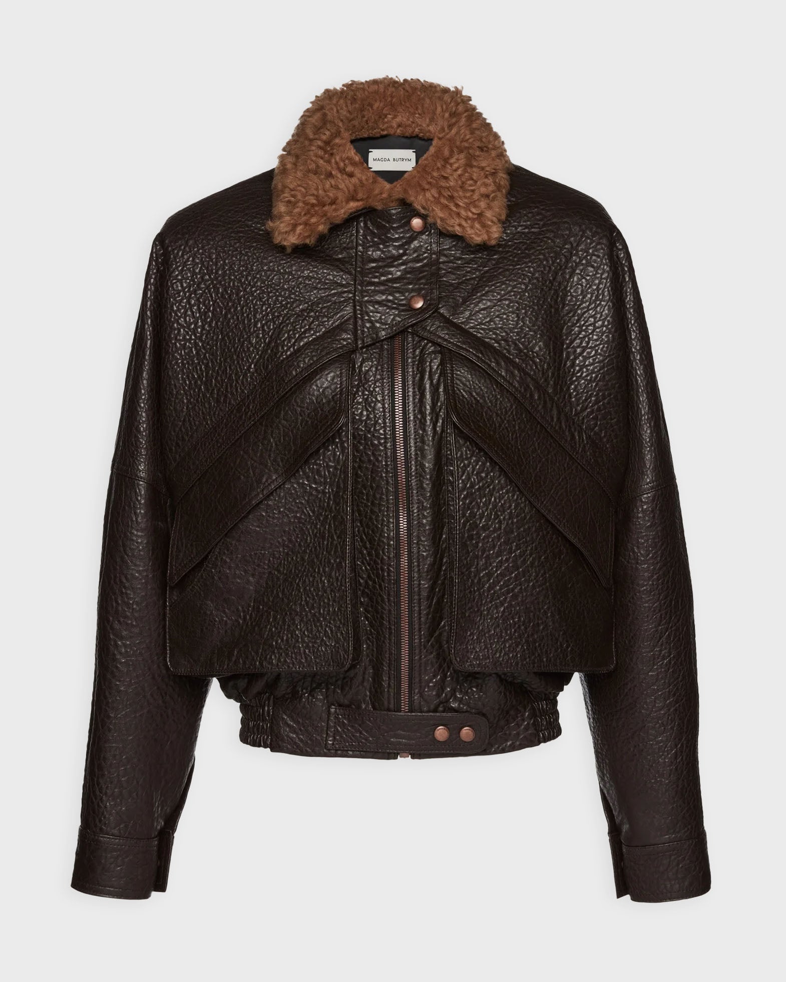Magda Butrym Jacket Vintage Embossed Leather Bomber Brown EUR