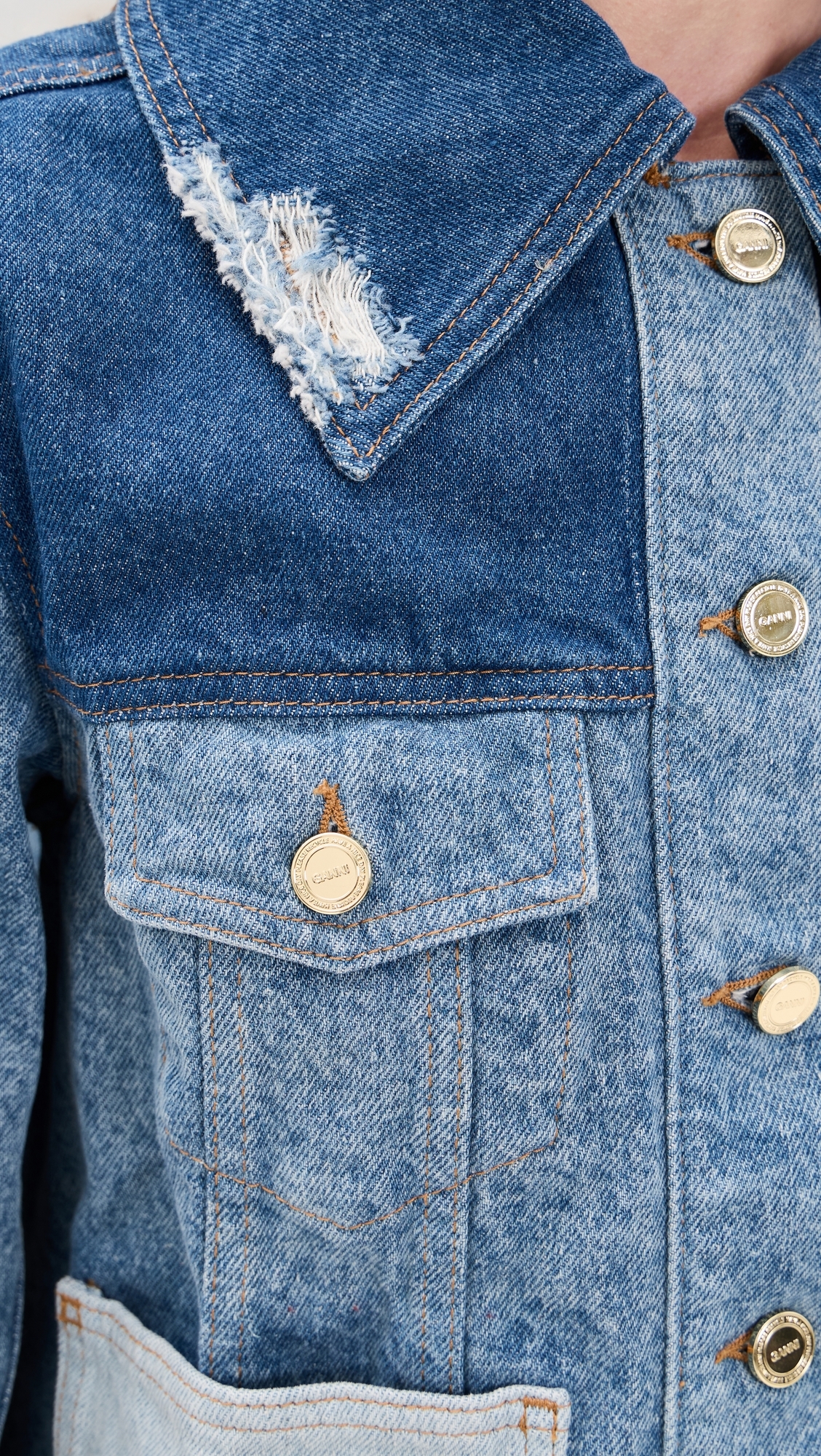 Patchwork Denim Short Jacket Mid Blue Vintage