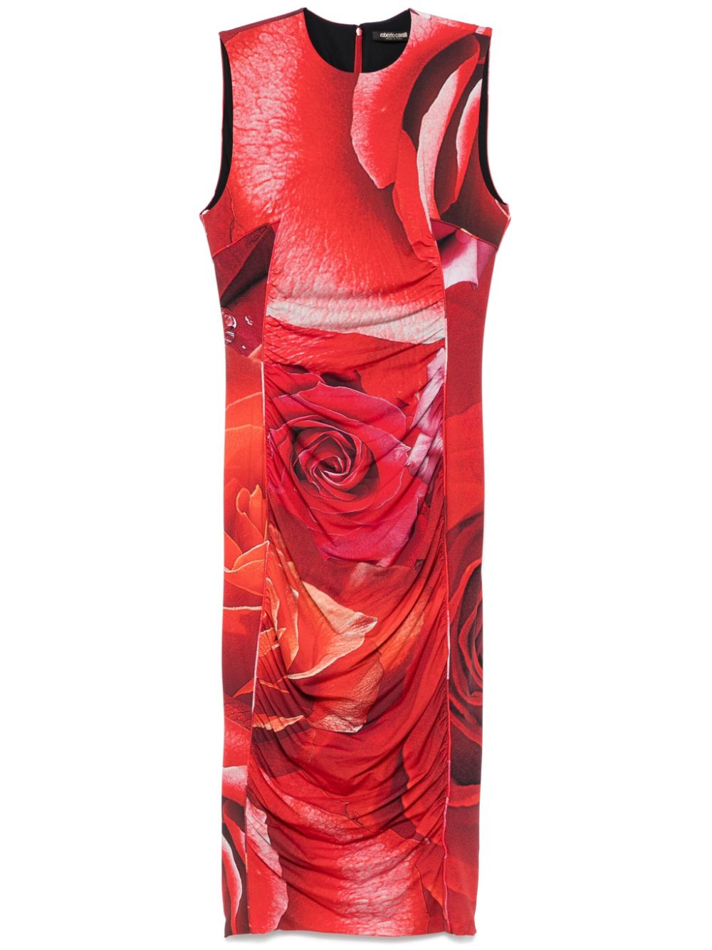 Rose-print midi dress - Red