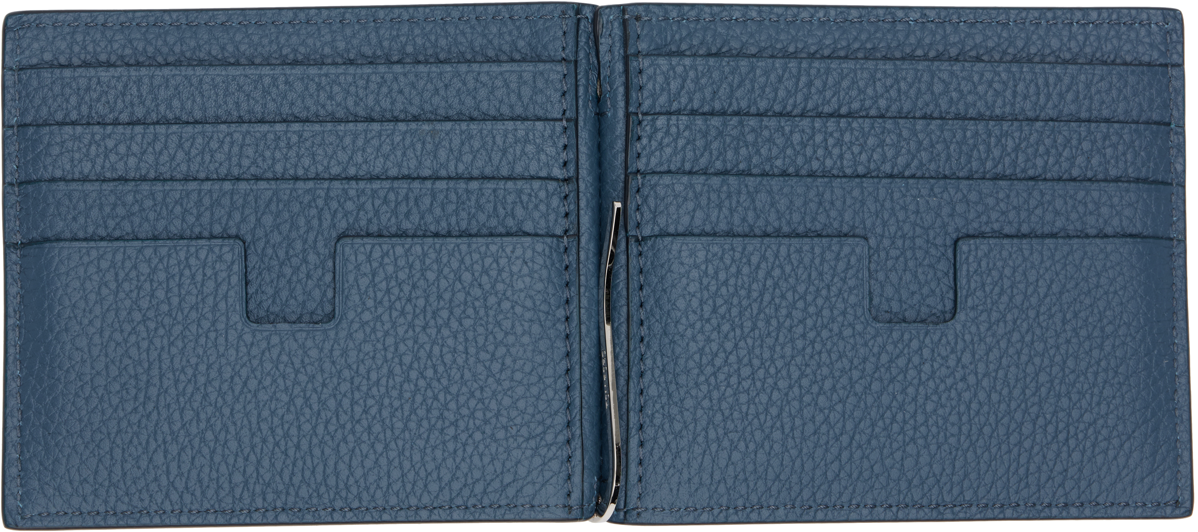 Blue Grain Leather Money Clip Wallet