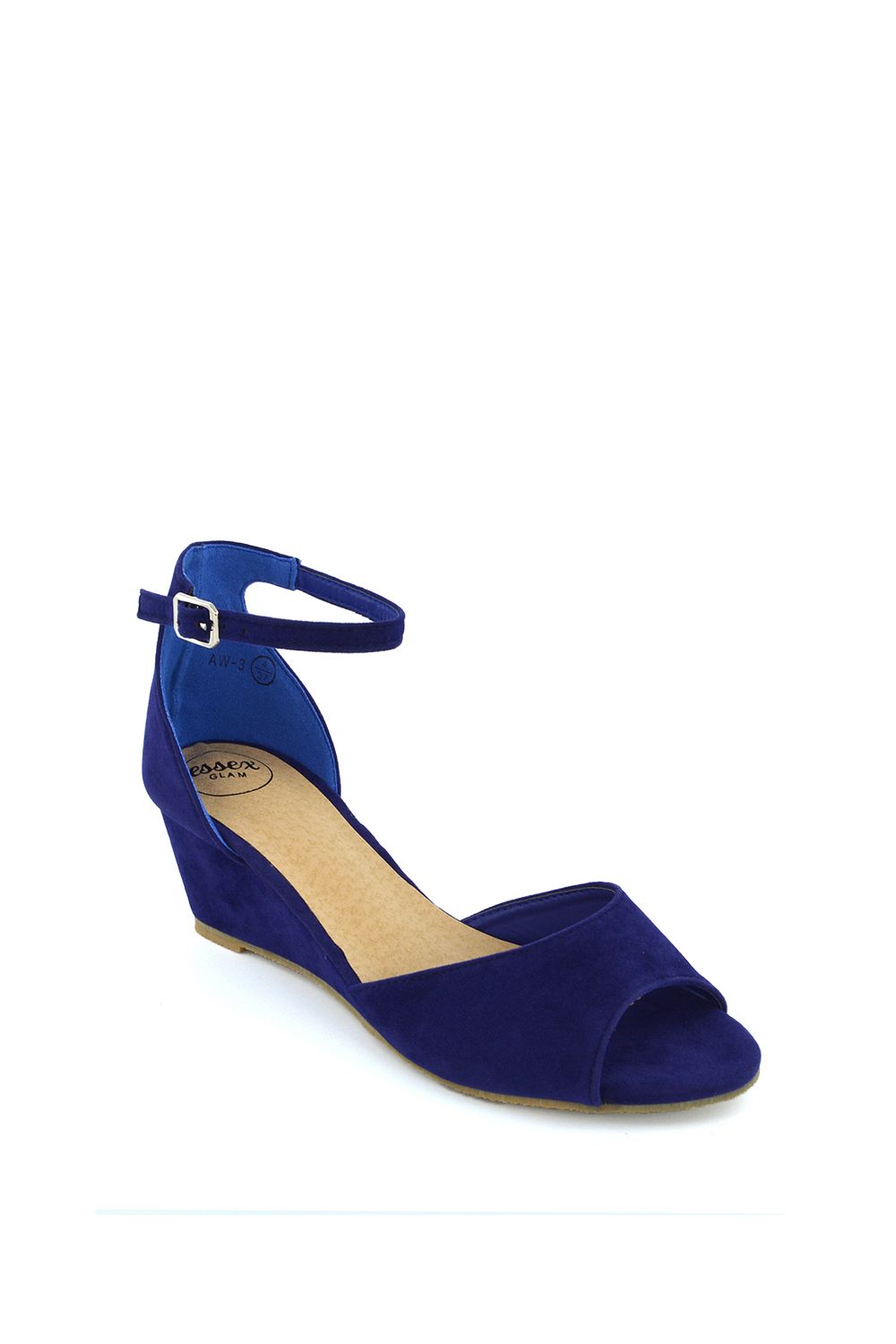 XY London Women's 'Lottie' Peeptoe Mid Wedge Heel Sandals in Navy
