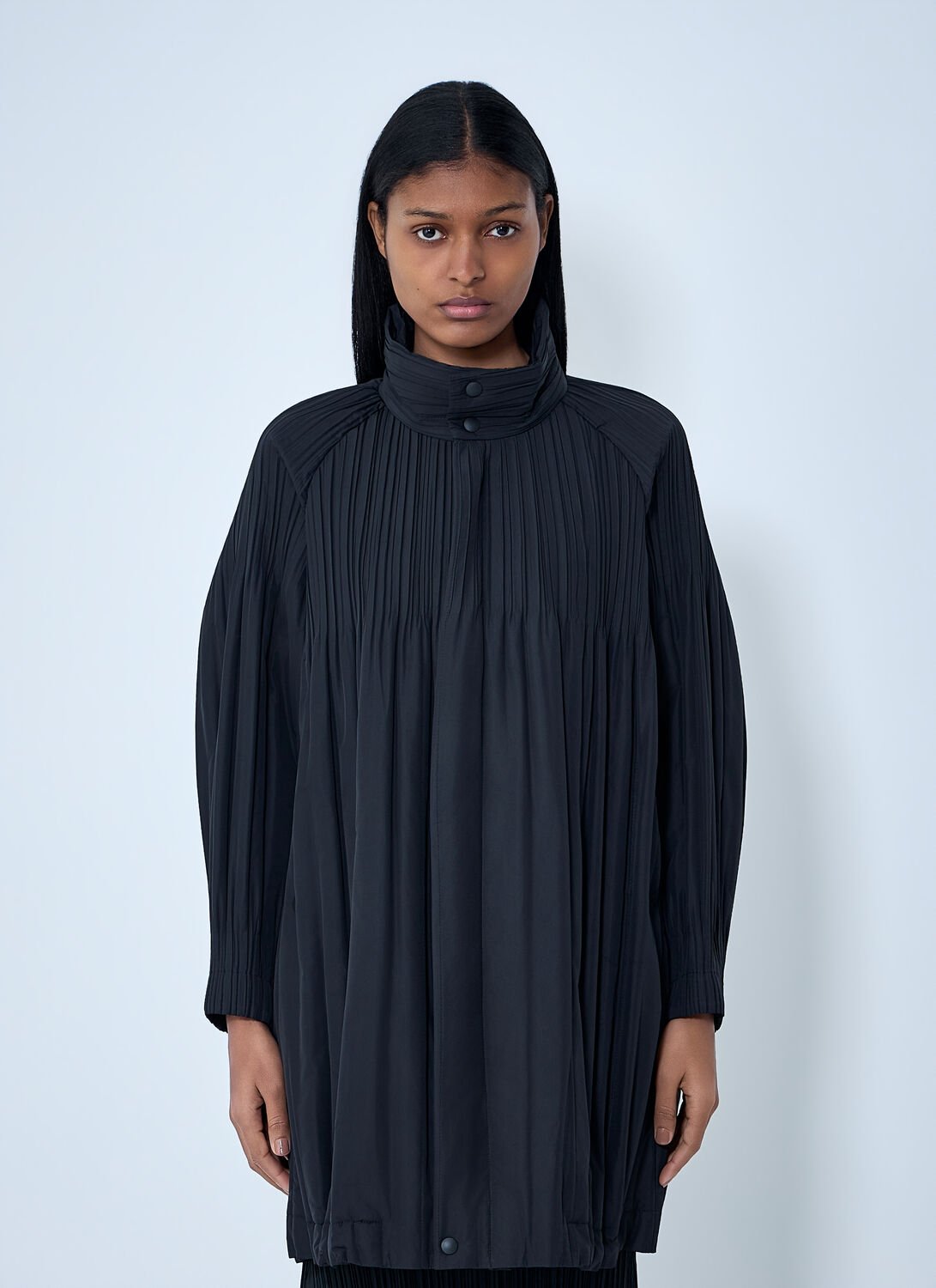 Pleated High-neck Coat