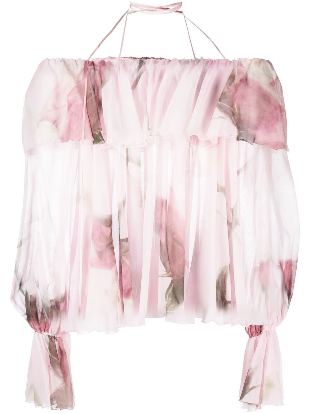 Ruffled-trim floral-print blouse - Pink