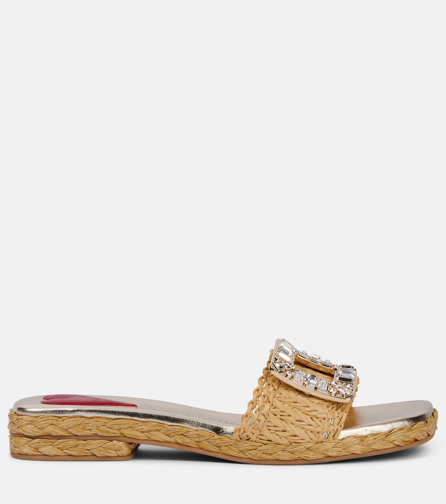 Roger Vivier Crystal-embellished raffia mules