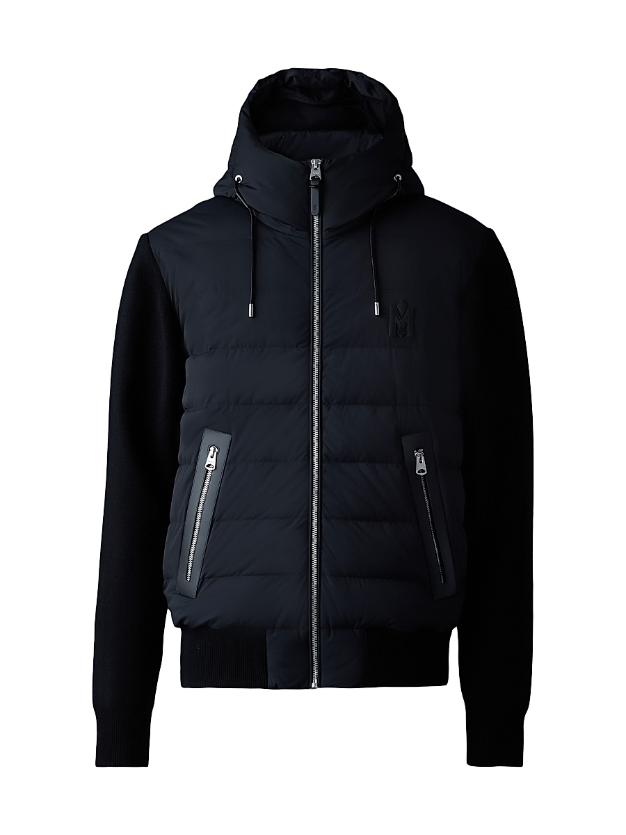 Men's Andrew Hooded Mixed-Media Down Coat - Black