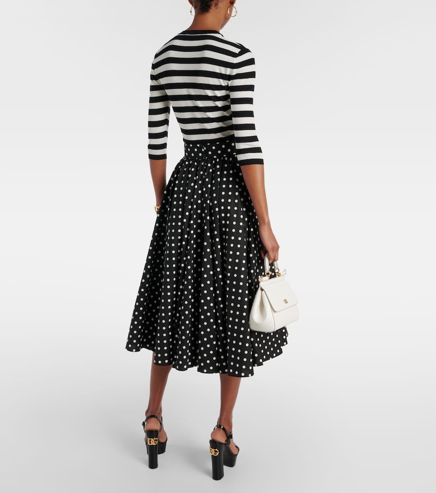 Polka-dot high-rise cotton poplin midi skirt