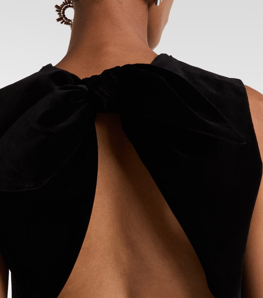 Bow-detail cotton-blend velvet crop top