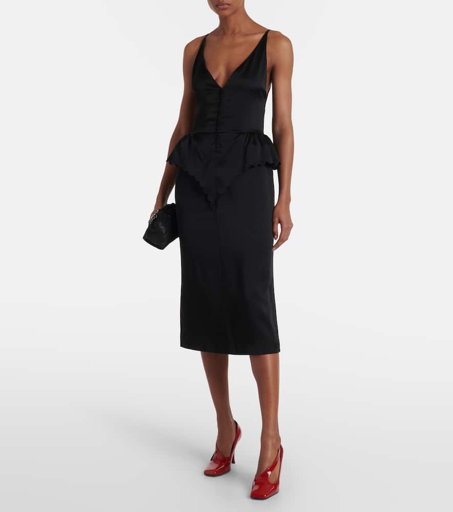 Open-back peplum satin midi dress