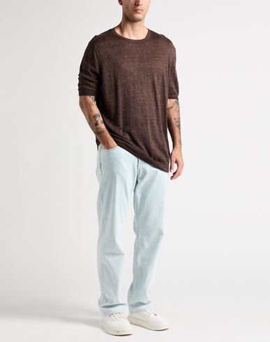 Man Sweater Chocolate brown Size 42 Linen
