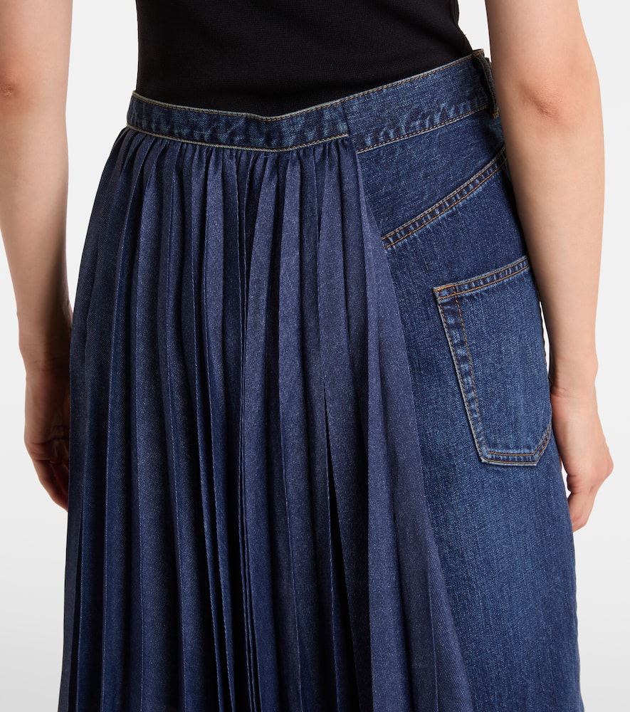Pleated denim midi skirt