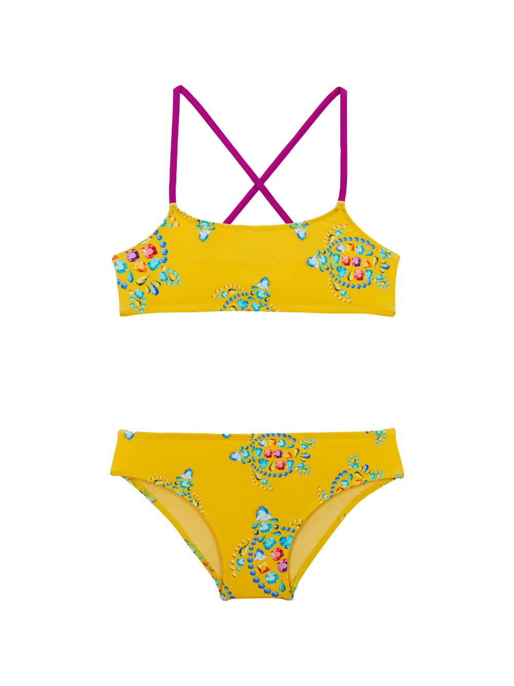 Gemstone-print criss-cross bikini - Yellow