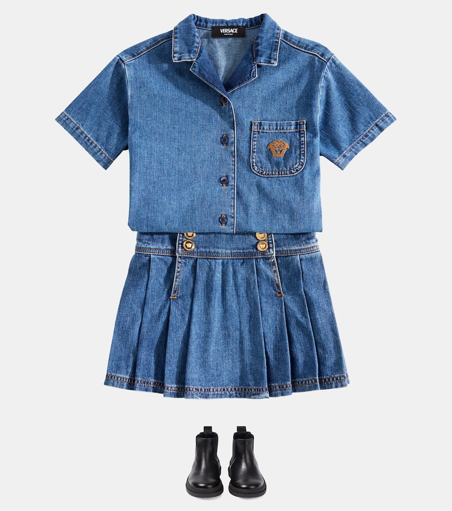 Versace Kids Pleated denim skirt