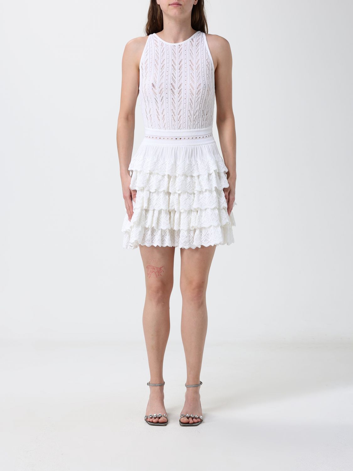 Victoria Openwork Knit Halterneck Mini Dress