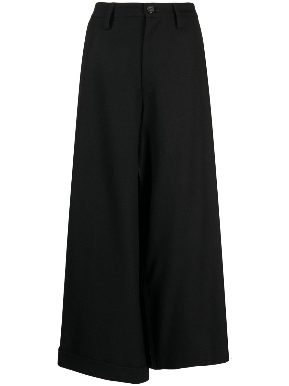 Wide-leg cropped wool trousers - Black