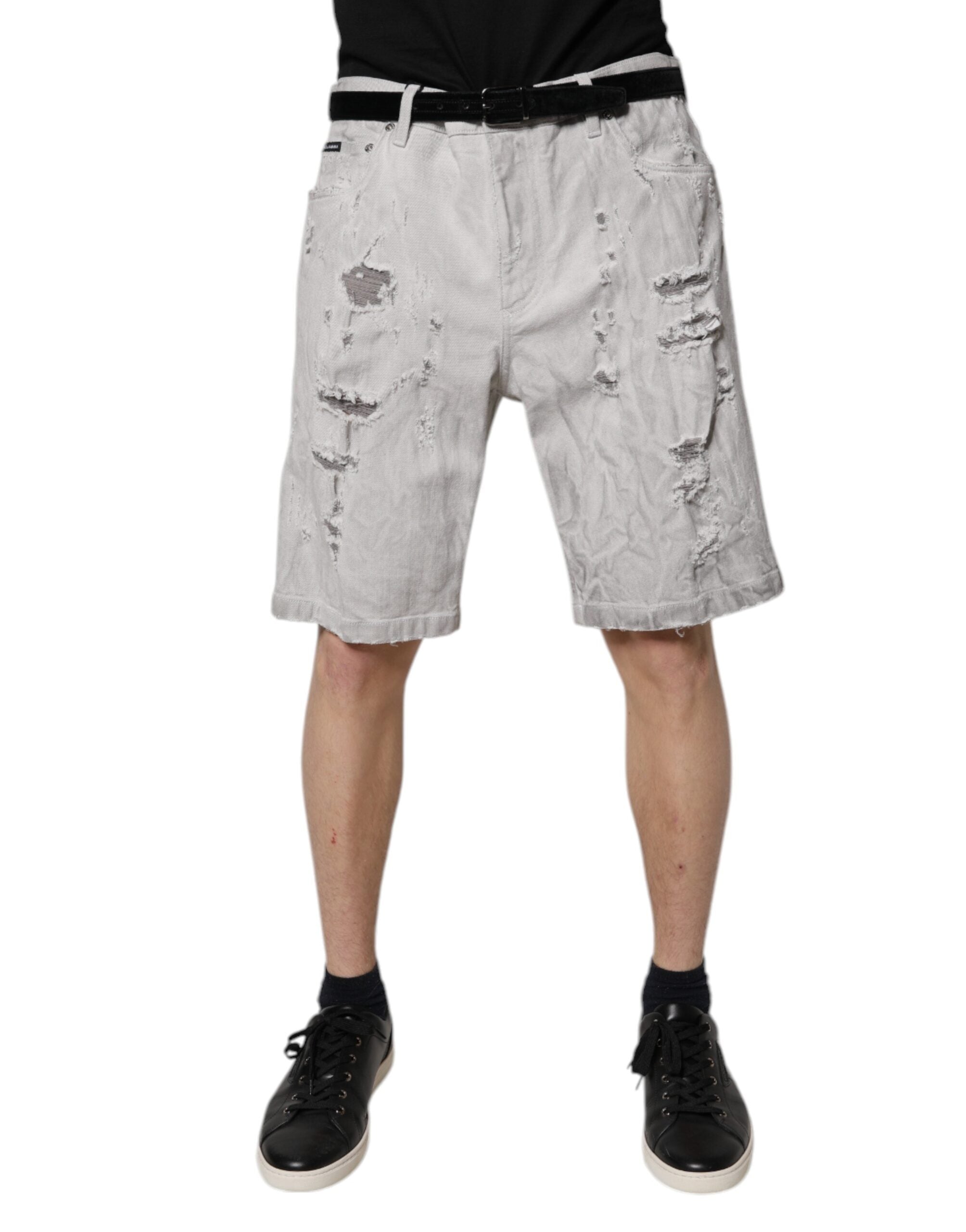 Distressed Denim Bermuda Shorts — Gray