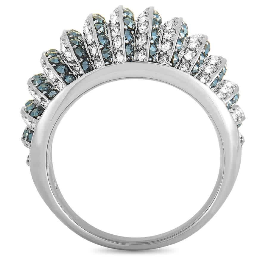 Luxury Rhodium-Plated Stainless Steel Black and Clear Crystals Ring
