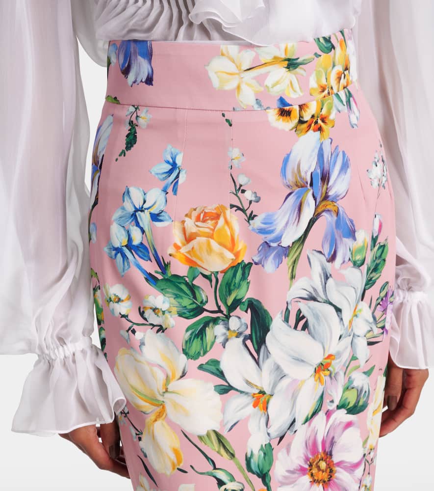 Floral silk-blend pencil skirt