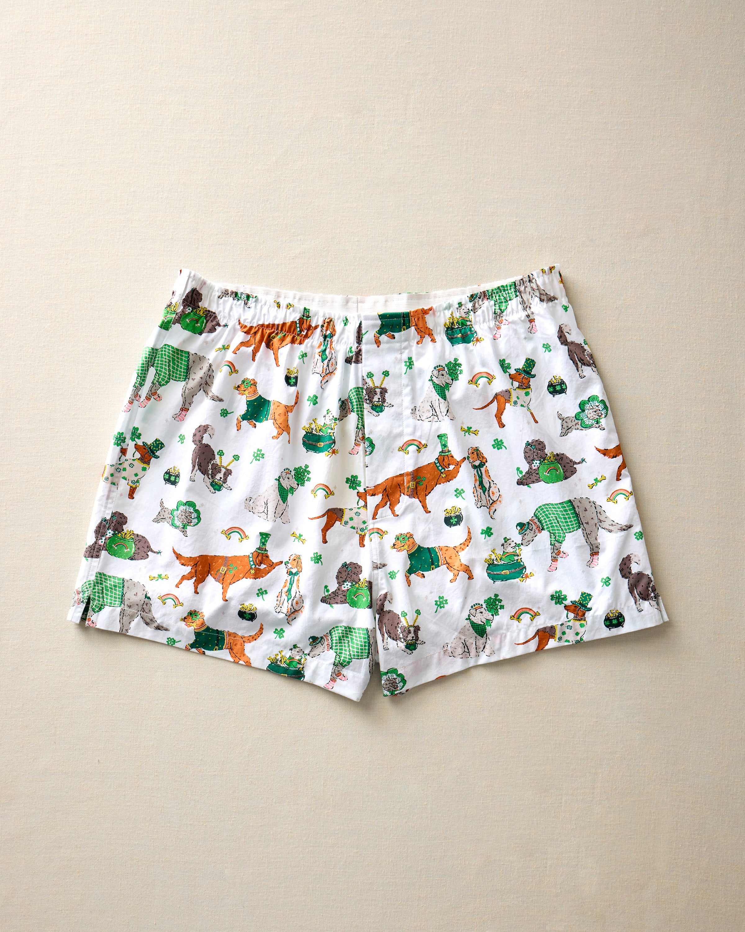 Organic Cotton Boxers in Lucky Paws | Men's S | White St. Patrick's Day | Sleepwear