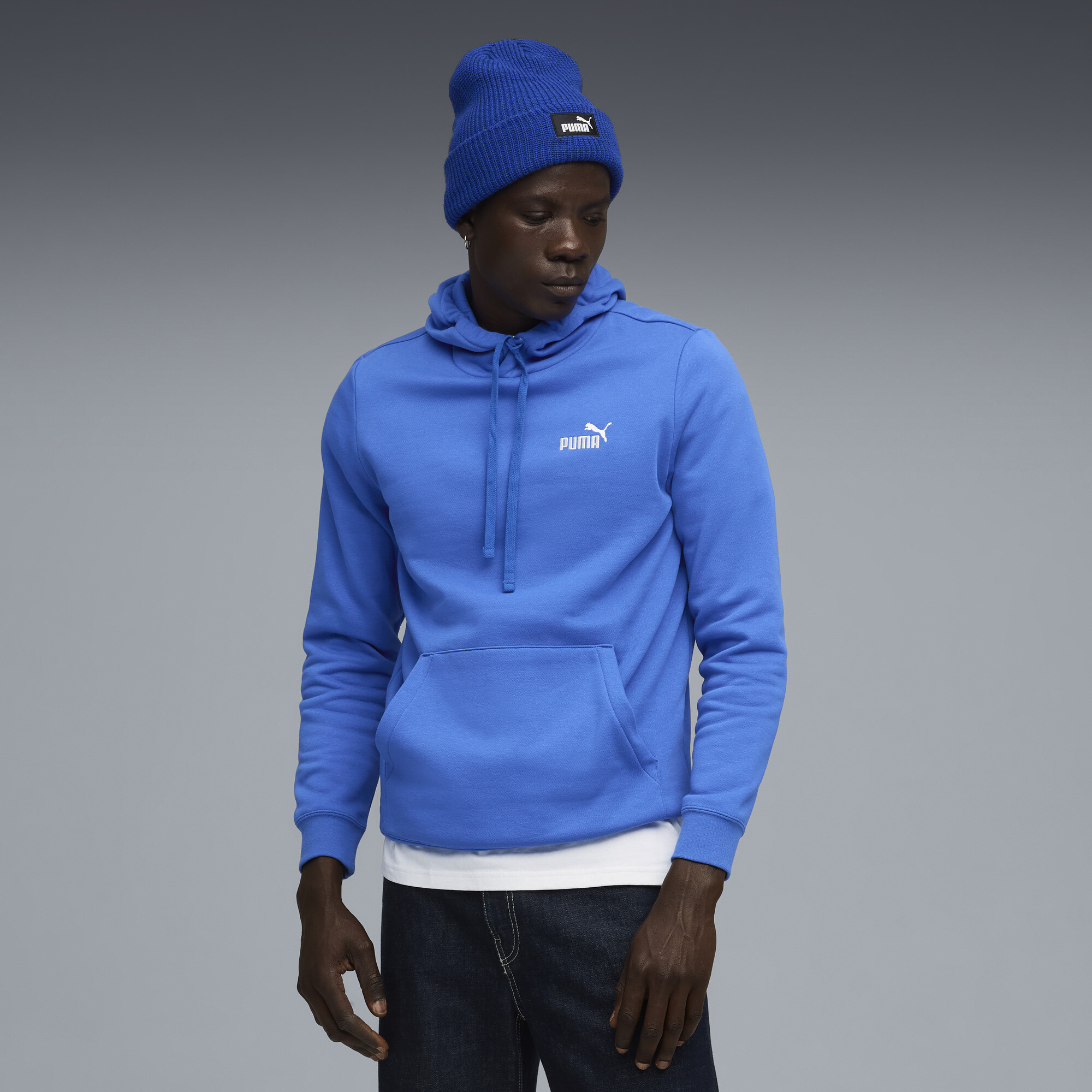PUMA Essentials Men's Small Logo Hoodie in Blue