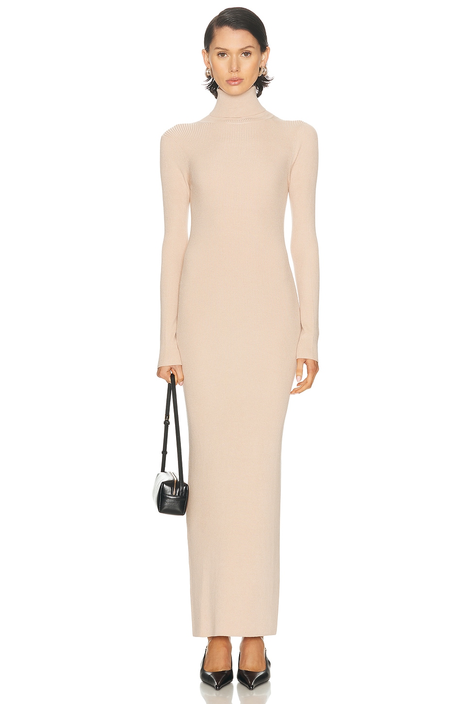 Enza Costa Silk Sweater Rib Ankle Turtleneck Dress in Black - Black. XS also in L