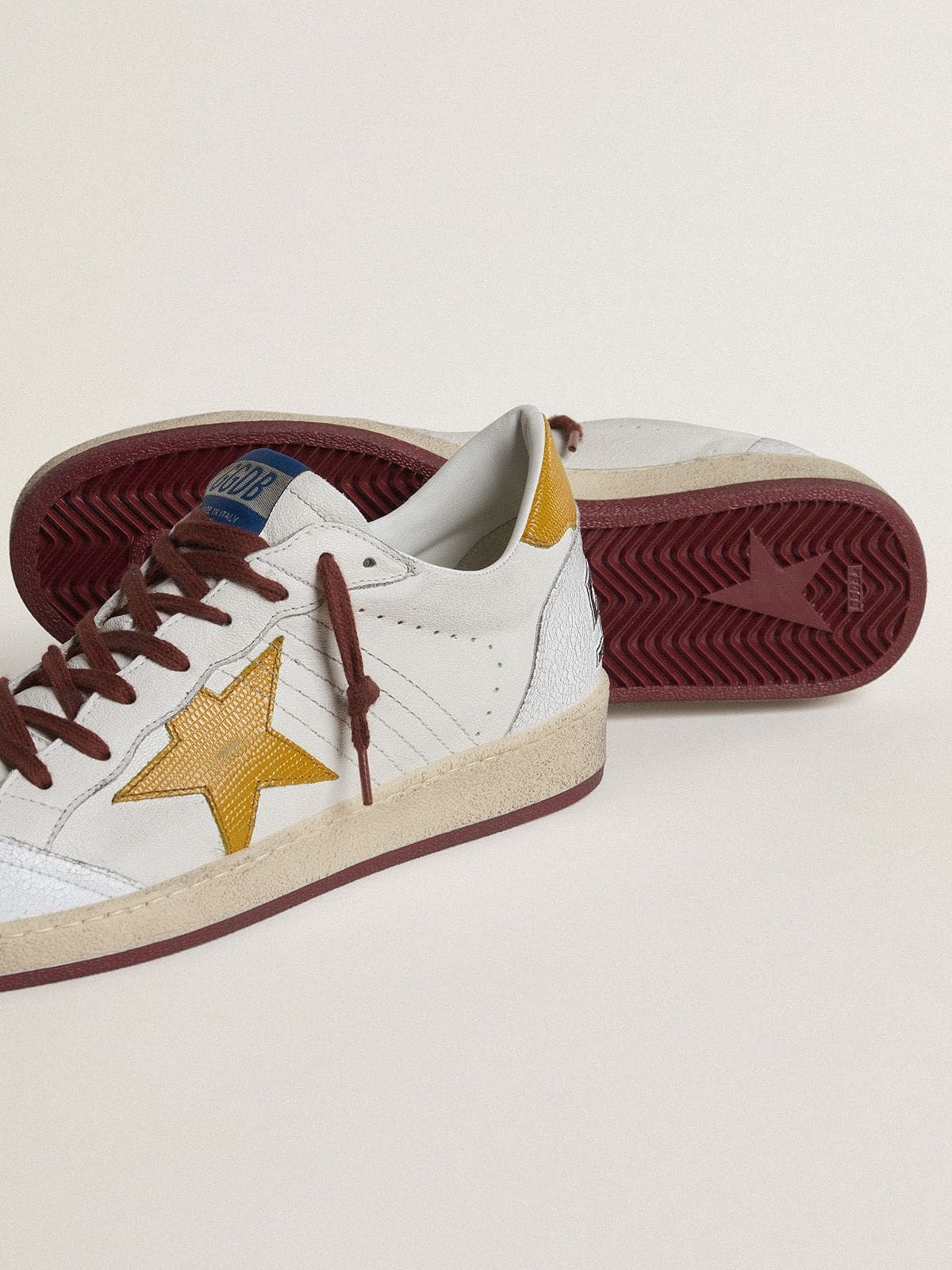 Golden Goose - Men's Ball Star In White Nappa Leather With Yellow Animal-print Leather Star And Heel Tab, Man