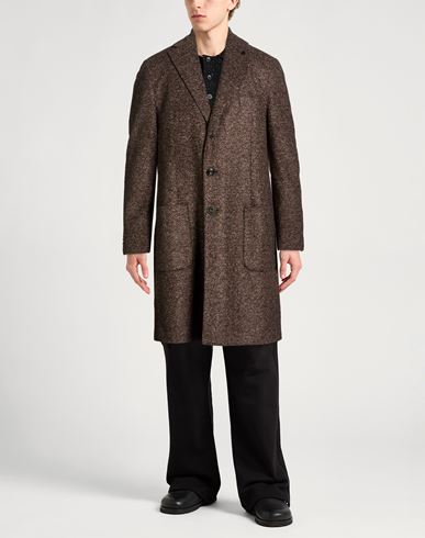 L. b.m. 1911 Man Coat Dark brown Size 44 Polyester, Acrylic, Virgin Wool