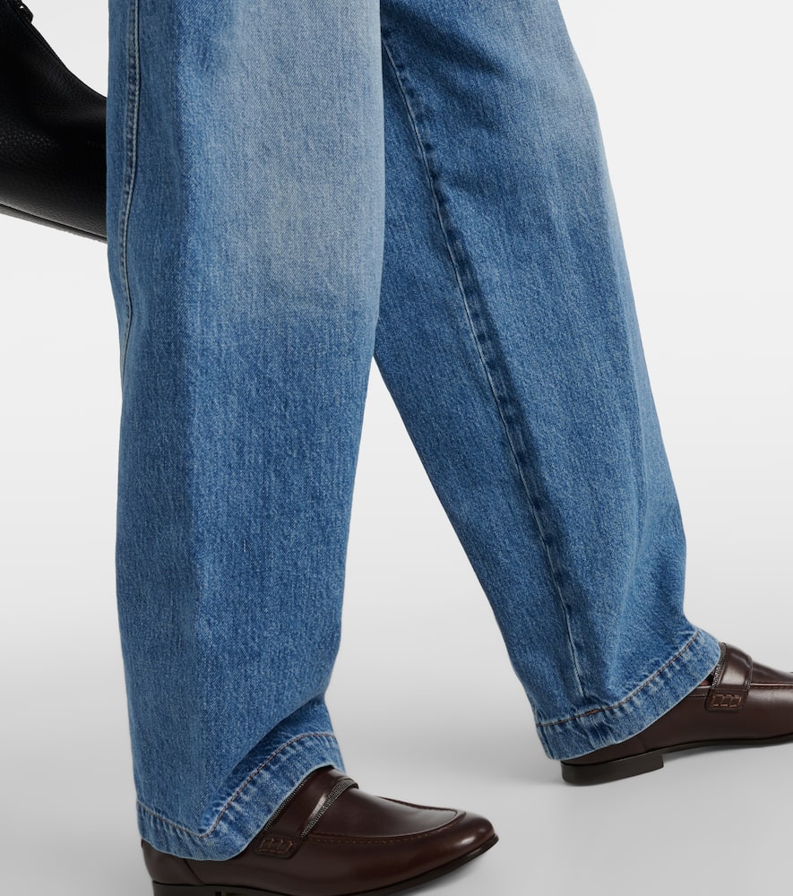 Pleated high-rise wide-leg jeans
