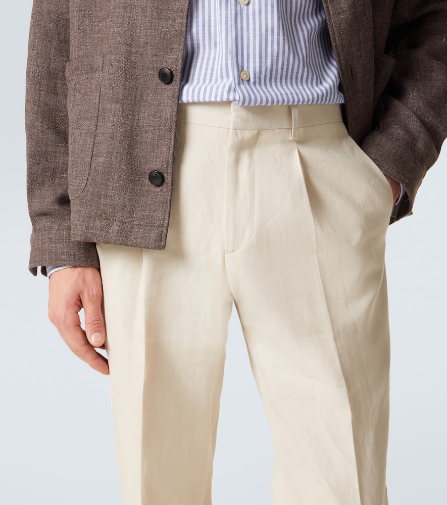 Linen, cotton, and silk straight pants