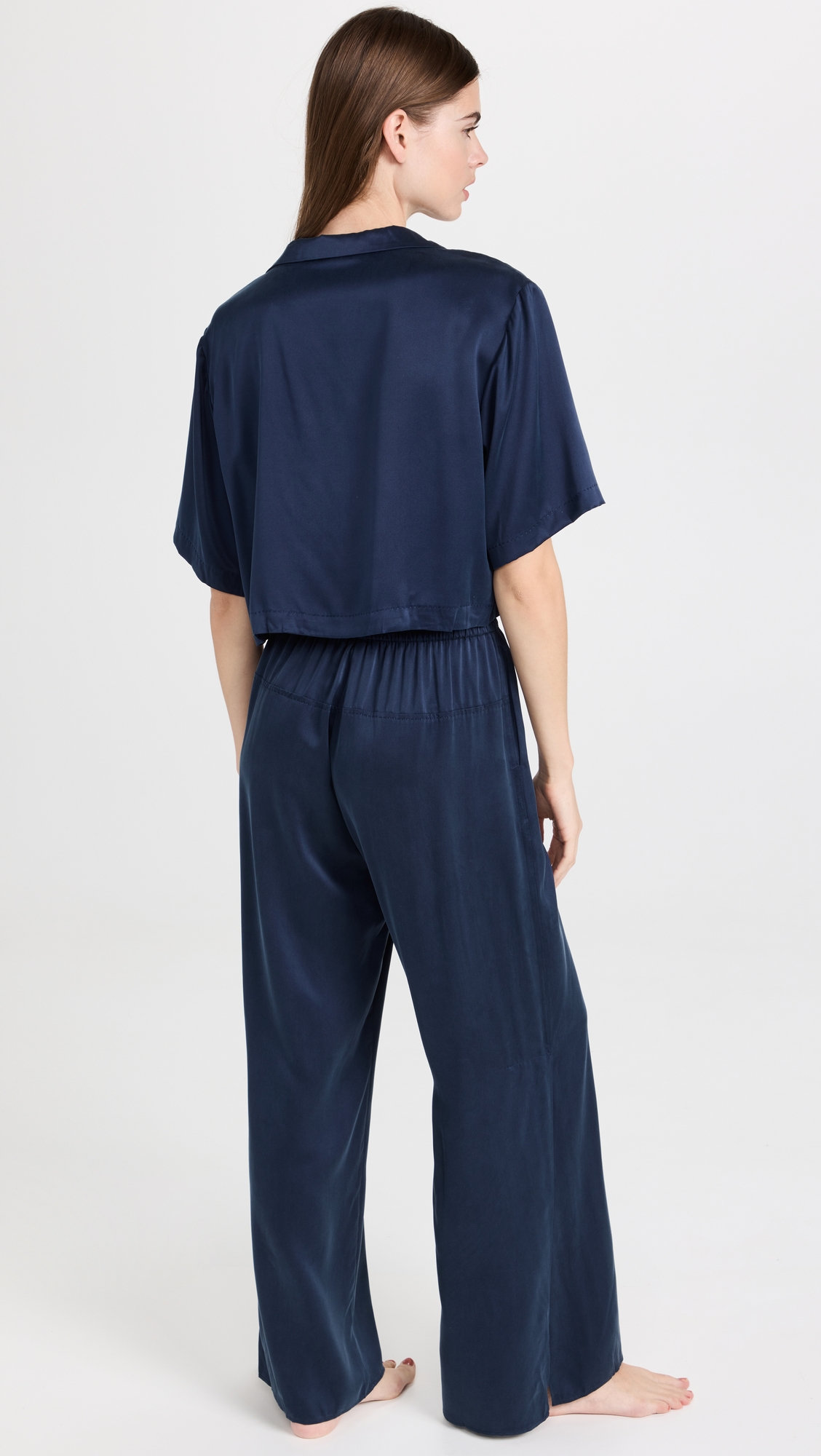 Washable Silk High Rise Pant Set Deep Blue