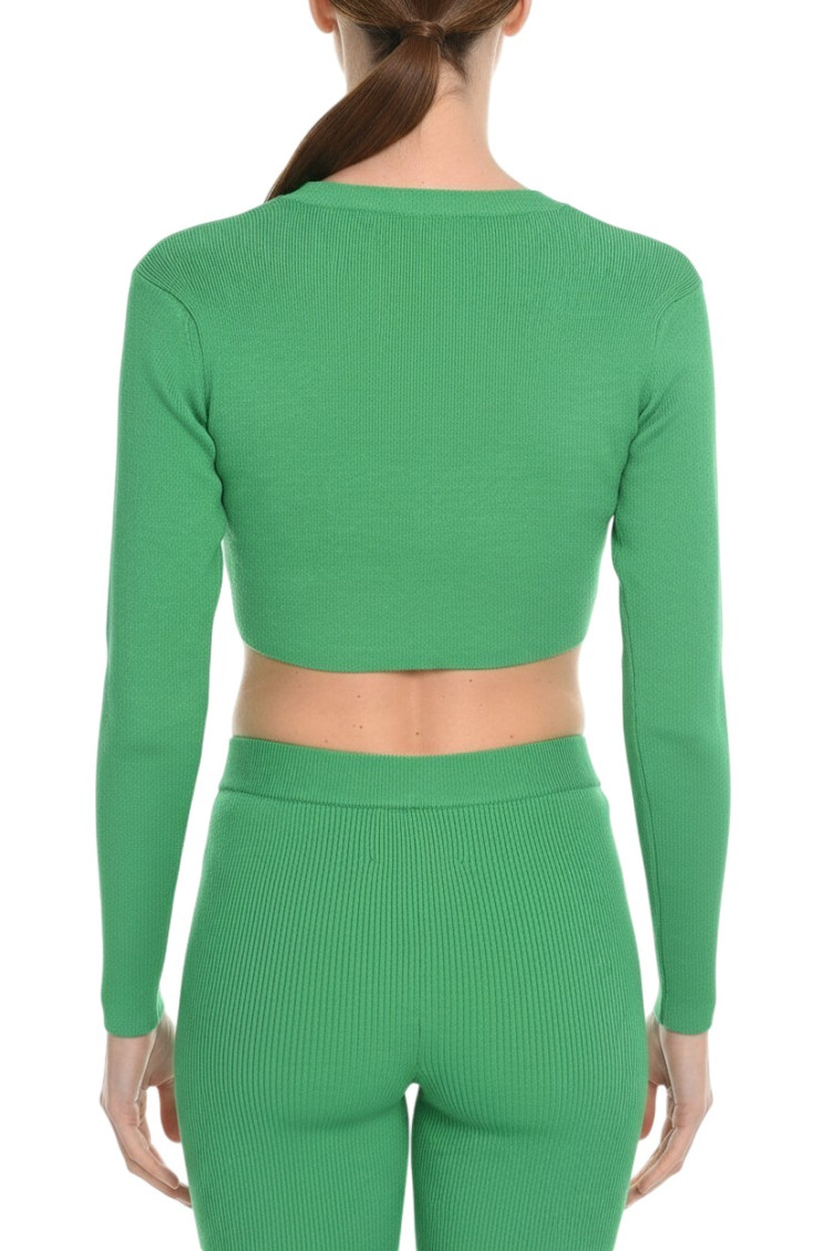 Green Solid V Neck Crop Cardigan