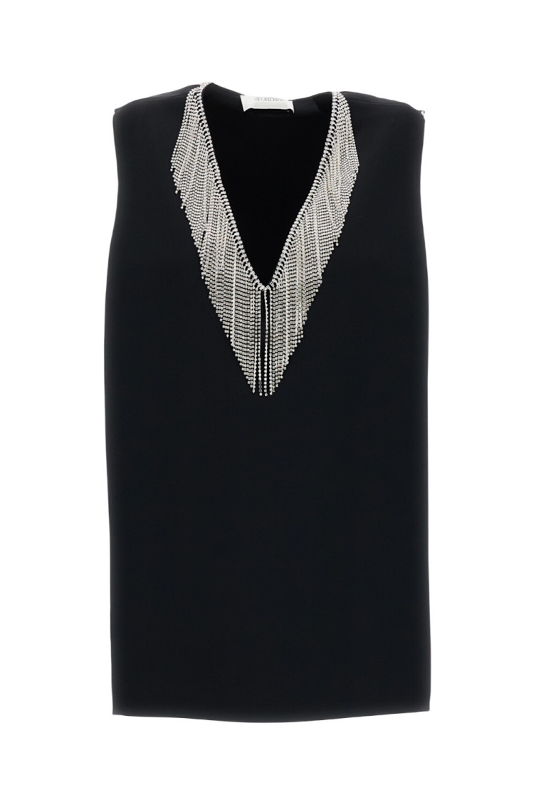 Black Embellished V Neck Top