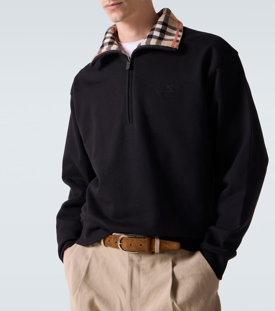 Check cotton jersey half-zip sweatshirt