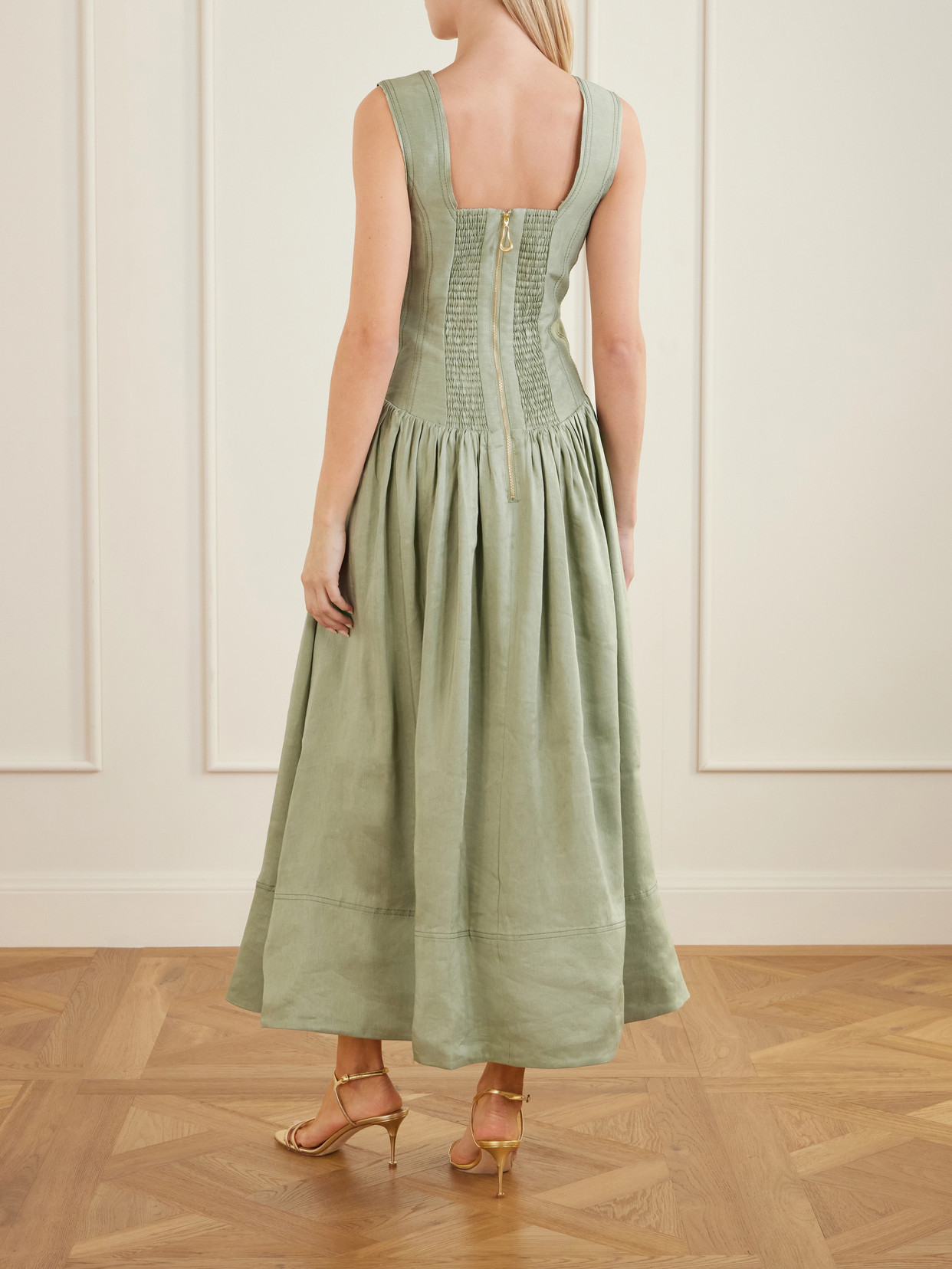 Spirelle Linen-blend Dupione Midi Dress - Green