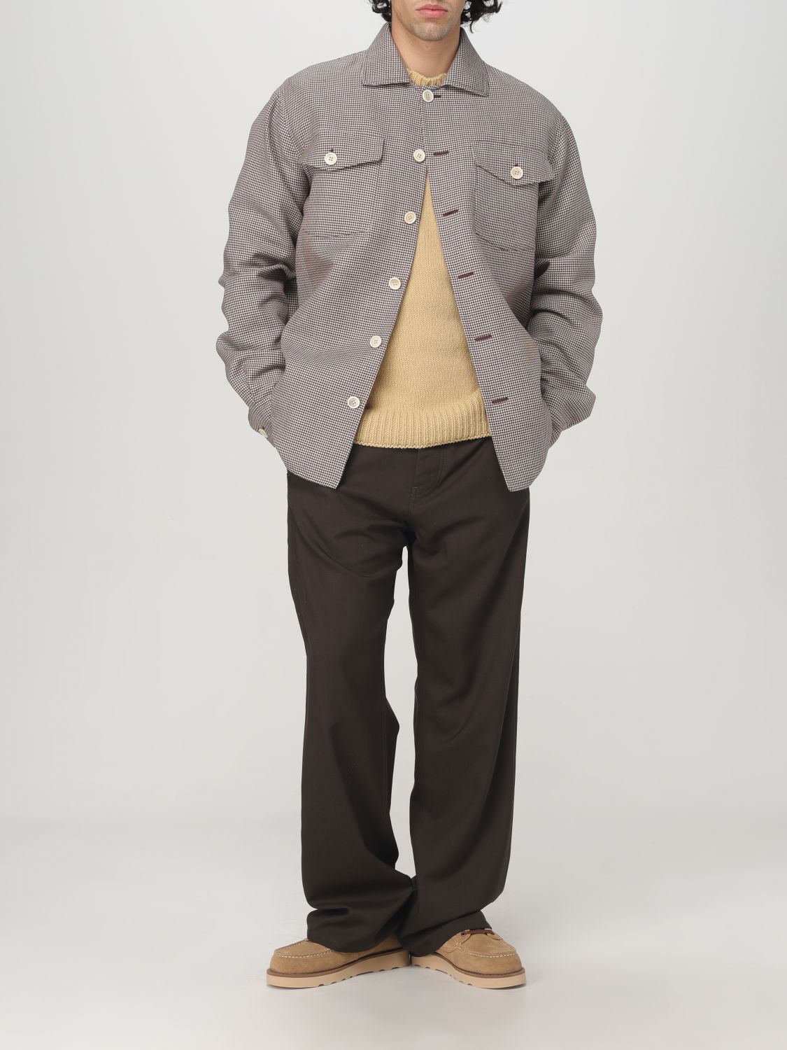 Houndstooth-print flap-pocket shirt - Blue