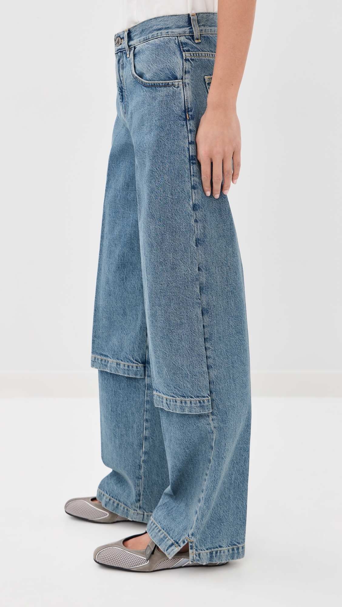 Paneled Wide Leg Jeans Sky Blue