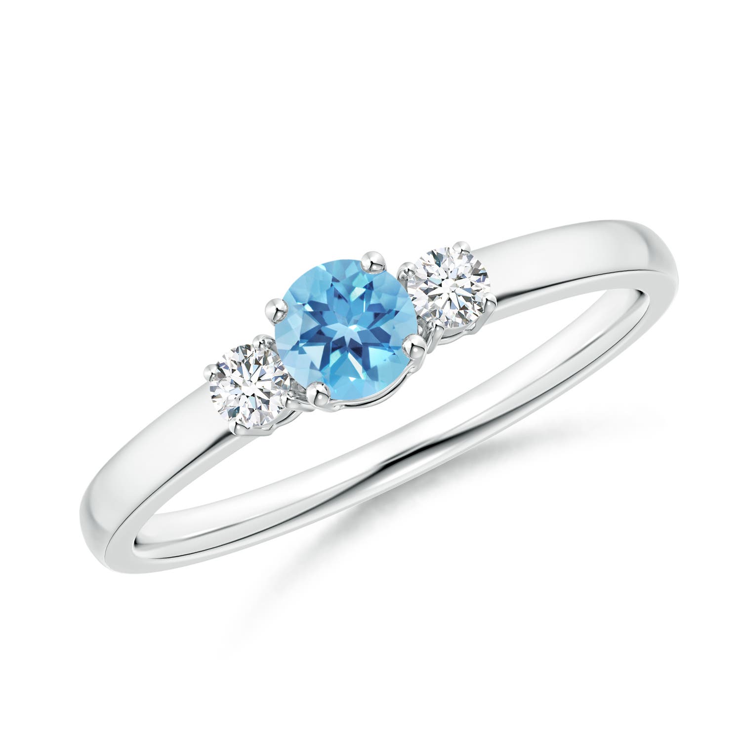 Angara 0.32 Carat Classic Round Swiss Blue Topaz and Diamond Three Stone Engagement Ring in Platinum